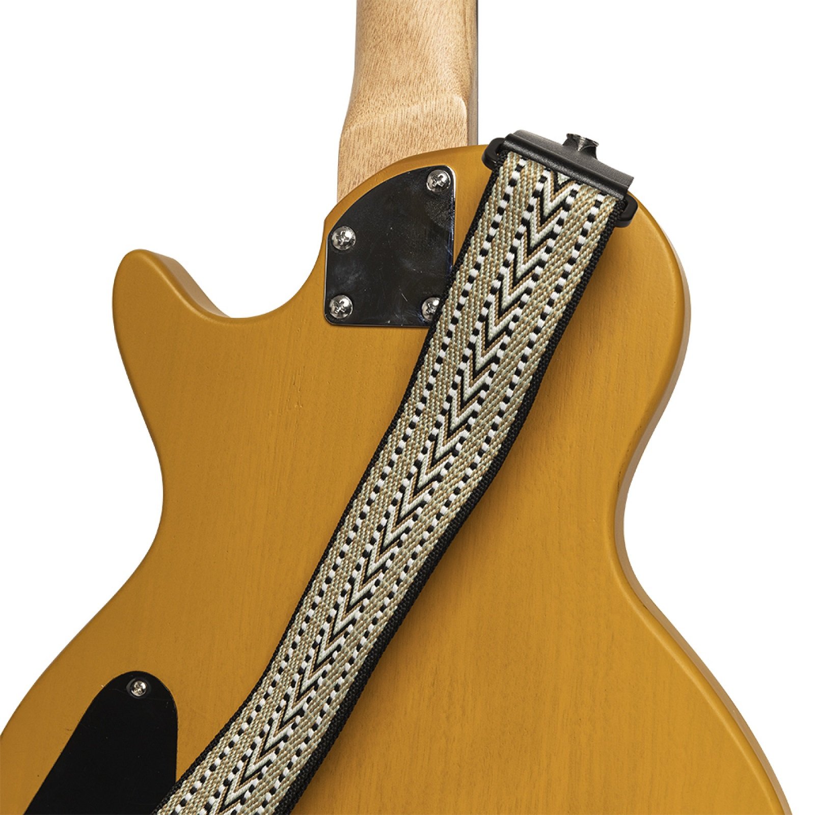 Gitarrengurt aus gewebter Baumwolle mit Sparrenmuster, weiss