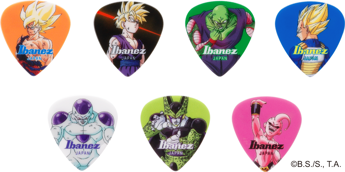Gitarrenplektren, Kunststoff, Dragon-Ball-Motive, bunte Farben, Ibanez-Logo