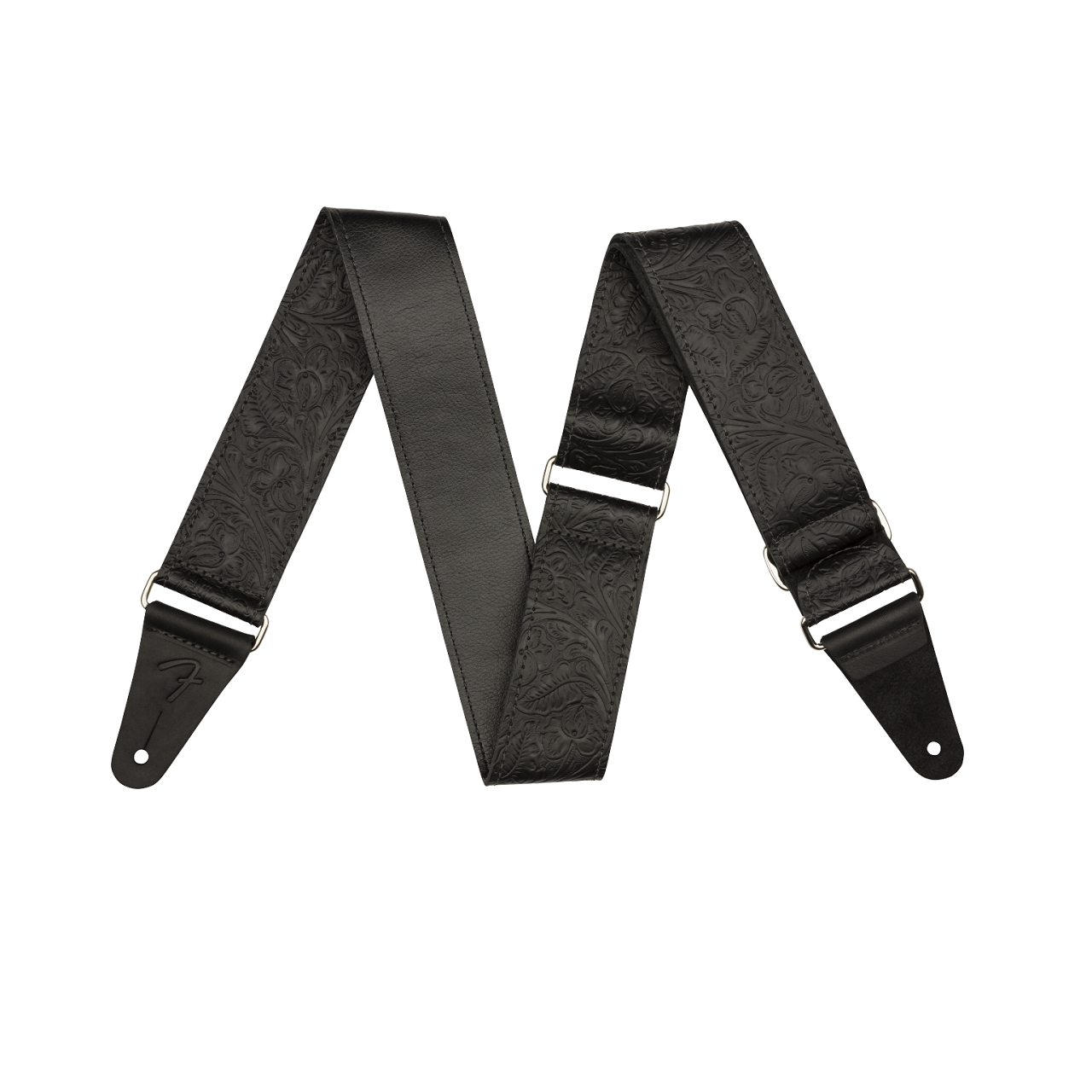Tooled Leather Guitar Strap Black