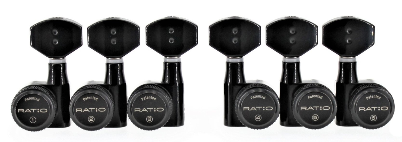 PRL-8322-B0 Ratio Electric Locking Machine Heads with Contemporary Mini Button - 3 + 3 - Black