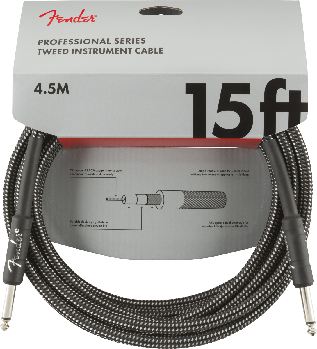 Professional Series Instrument Cable, 15', Gray Tweed (4,5 m)