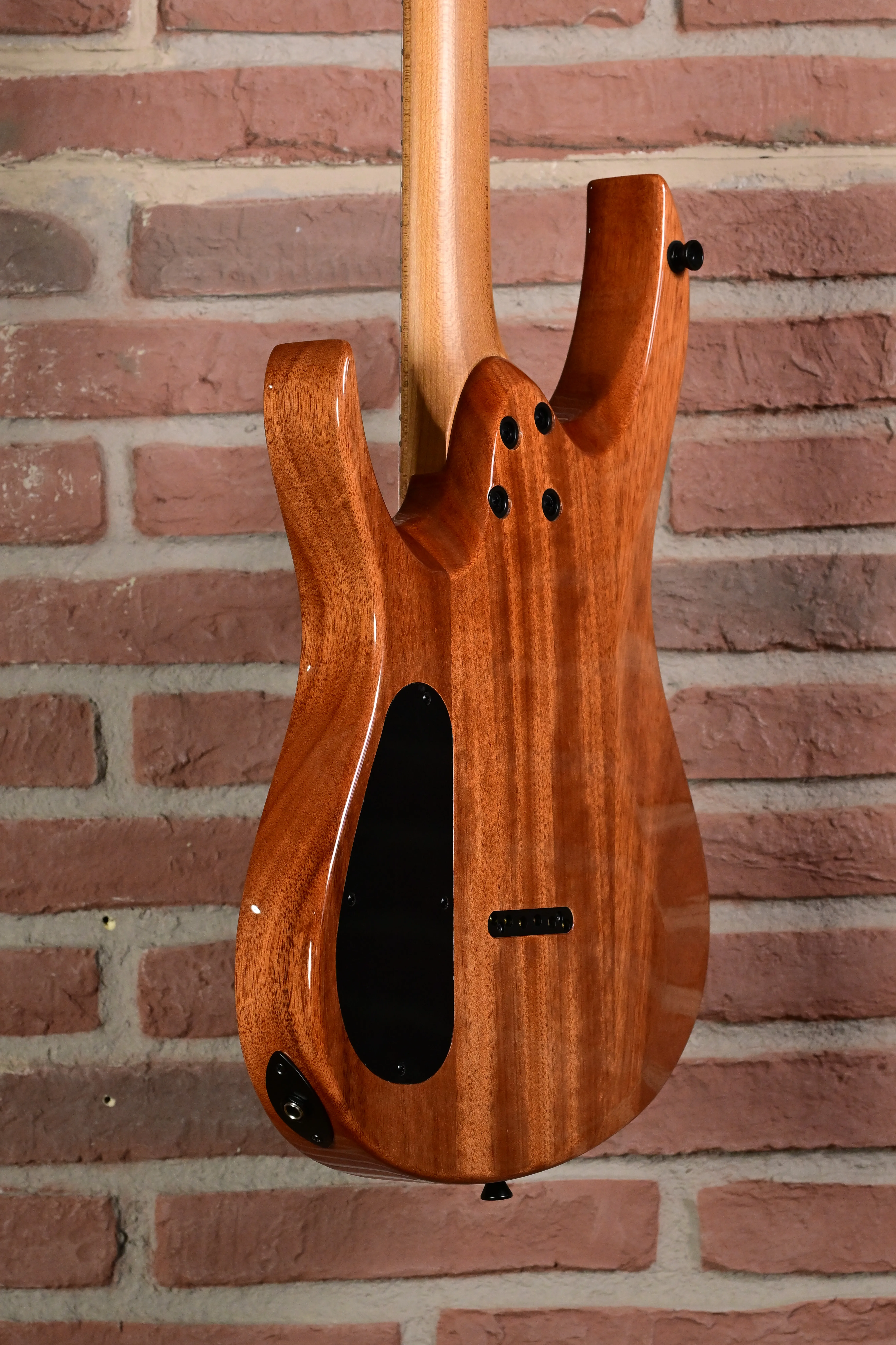 E-Gitarre, Holzkorpus, Mahagonifarben, Naturholzmaserung, Glänzende Oberfläche