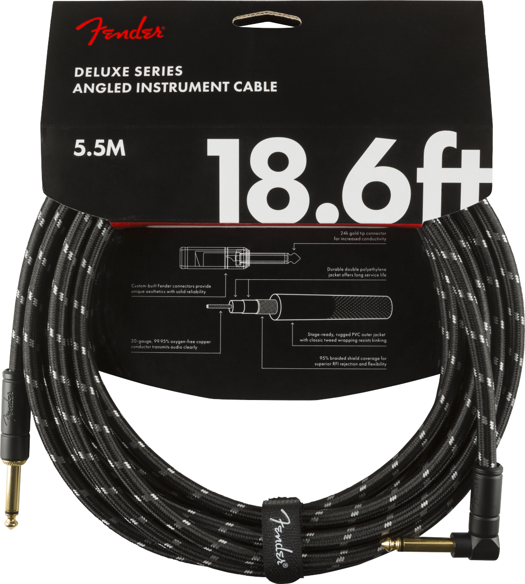 Deluxe Series Instrument Cable, Straight/Angle, 18.6', Black Tweed (5,5 m)