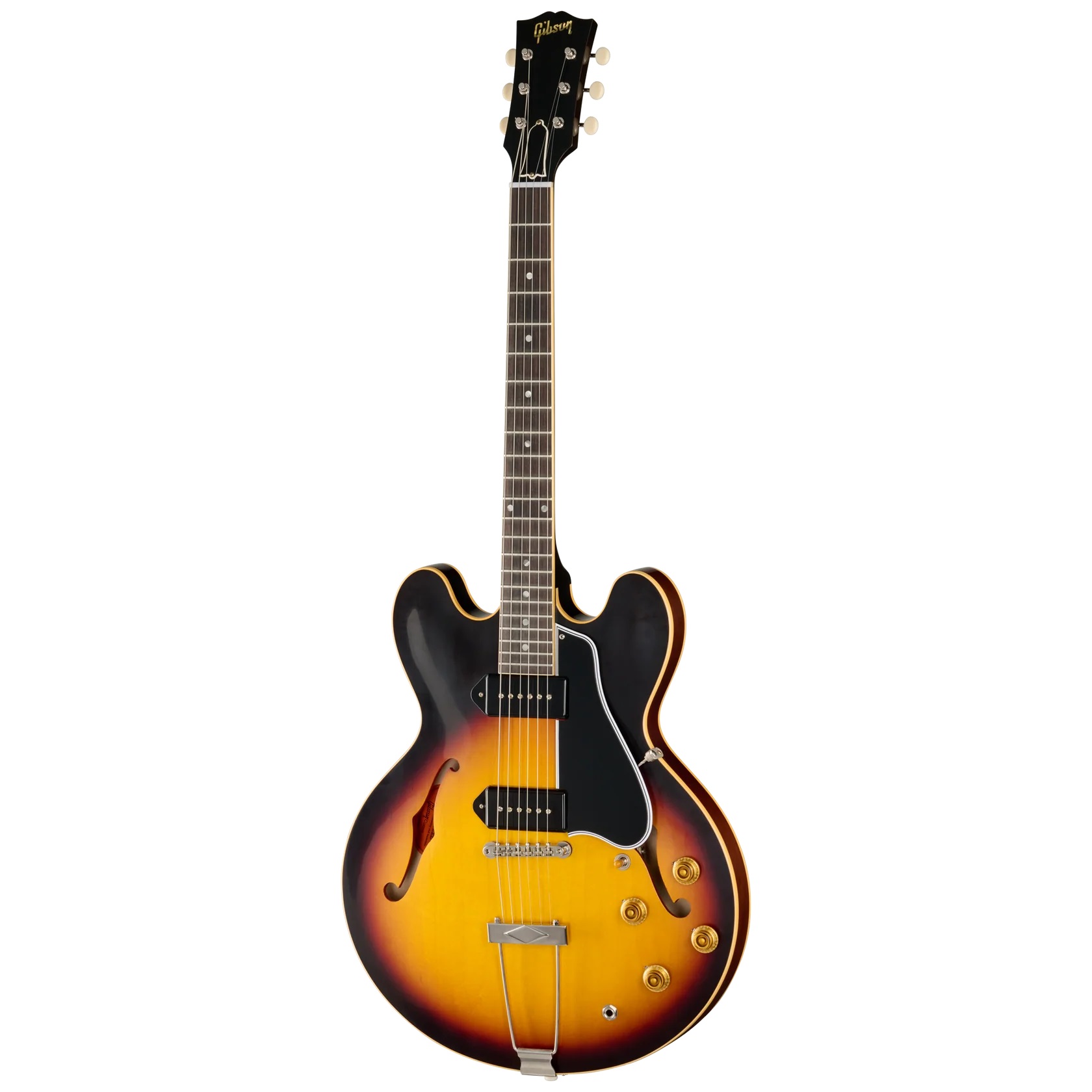 E-Gitarre, Hohlkörper, Sunburst, Doppel-Cutaway, Schwarzes Schlagbrett