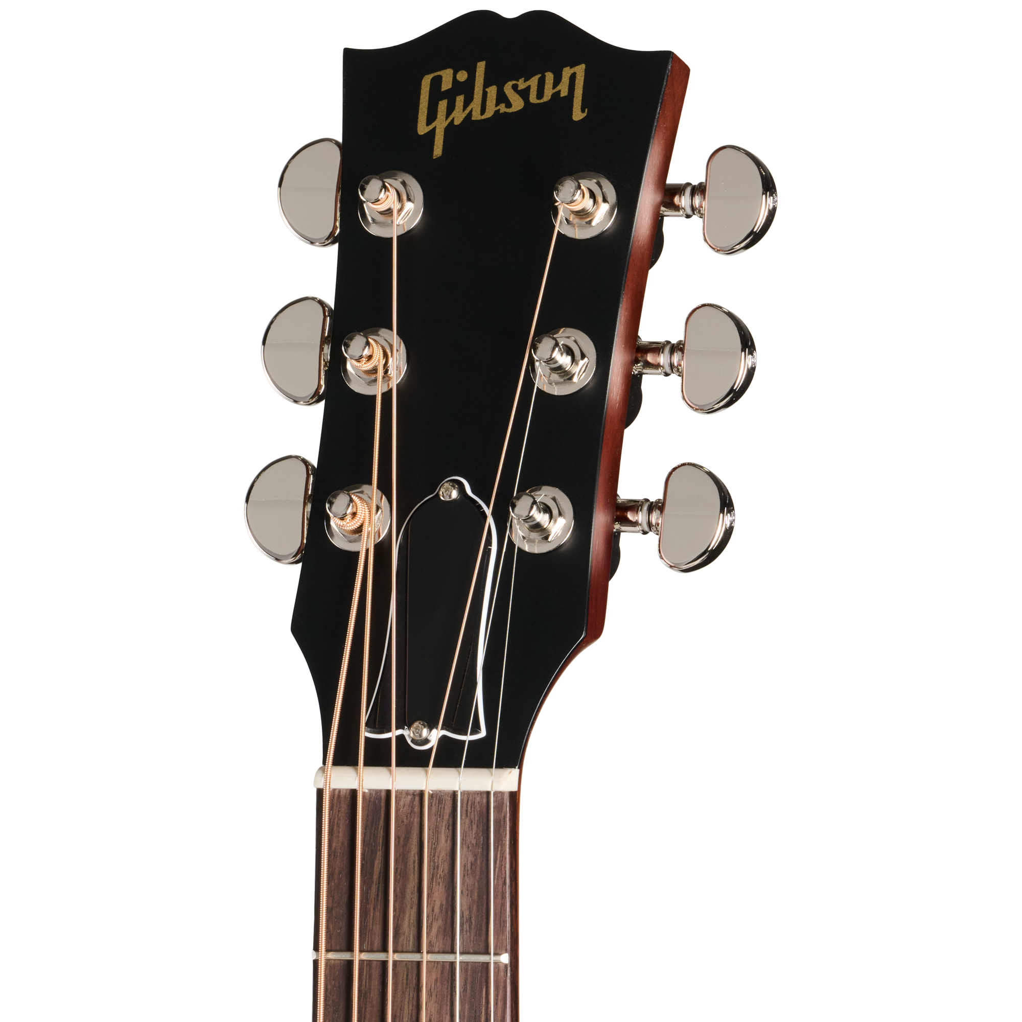 Gitarrenkopf, Akustikgitarre, schwarzer Lack, sechs Saiten, Chrommechaniken