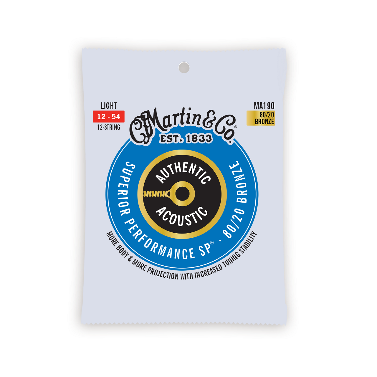 MA190  Authentic Acoustic SP® Guitar Strings 12-54, 12Stg, Light, 80/20