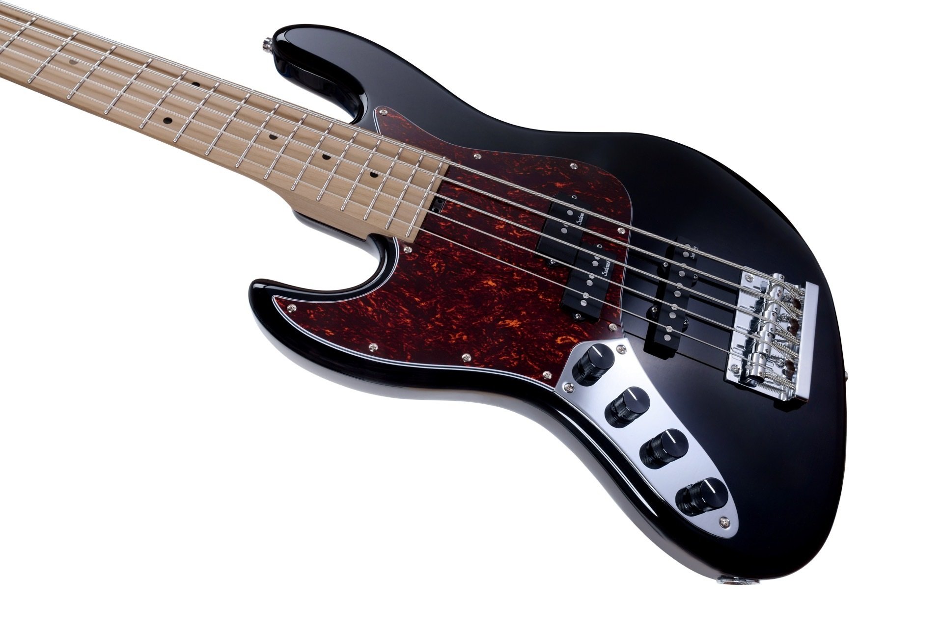 MetroExpress 21-Fret Hybrid P/J Bass, Roasted Maple Fingerboard, Lefthand, 5-String - Solid Black Hi