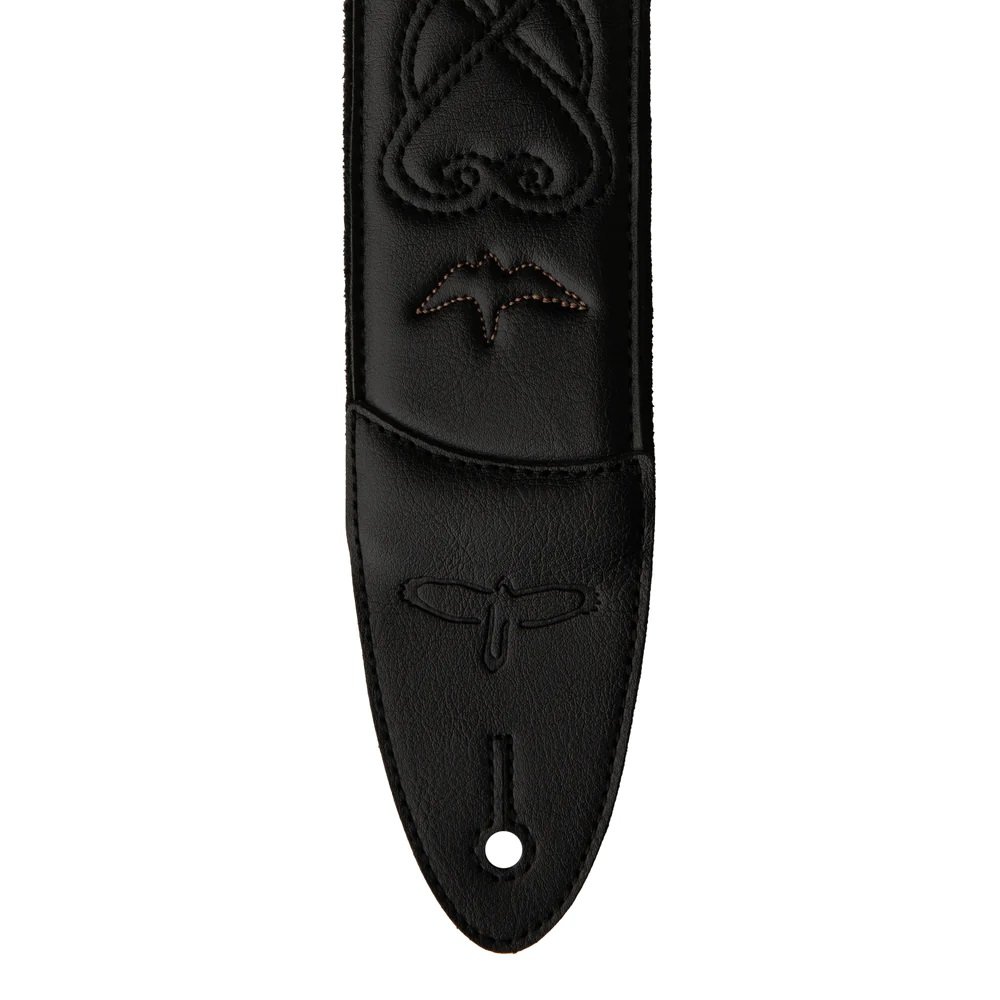Padded Guitar Strap Custom Leather (Faux) Birds Black