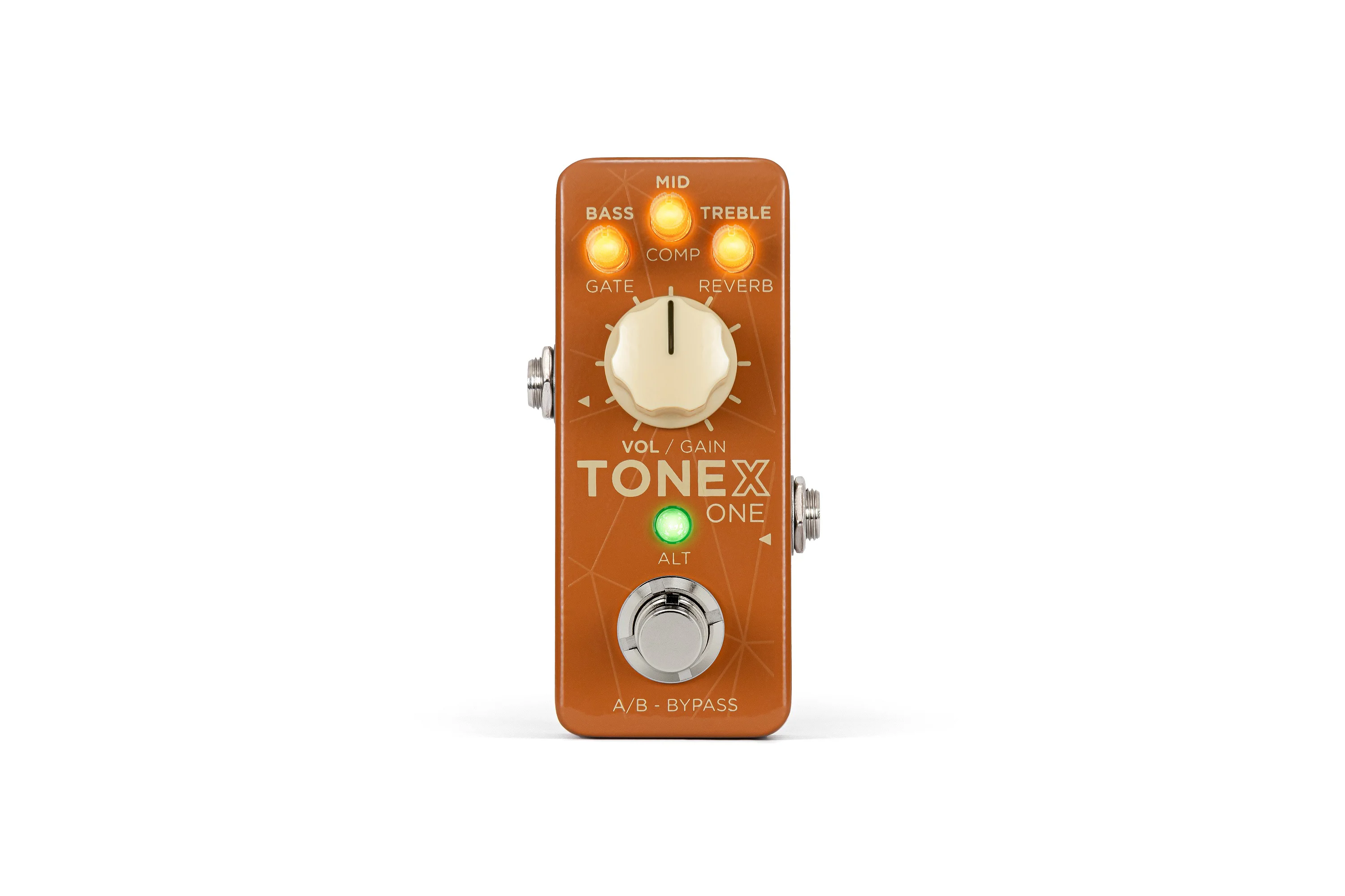 Gitarreneffektpedal, Overdrive-Pedal, orangefarbenes Gehäuse, Klangregler, Bypass-Schalter