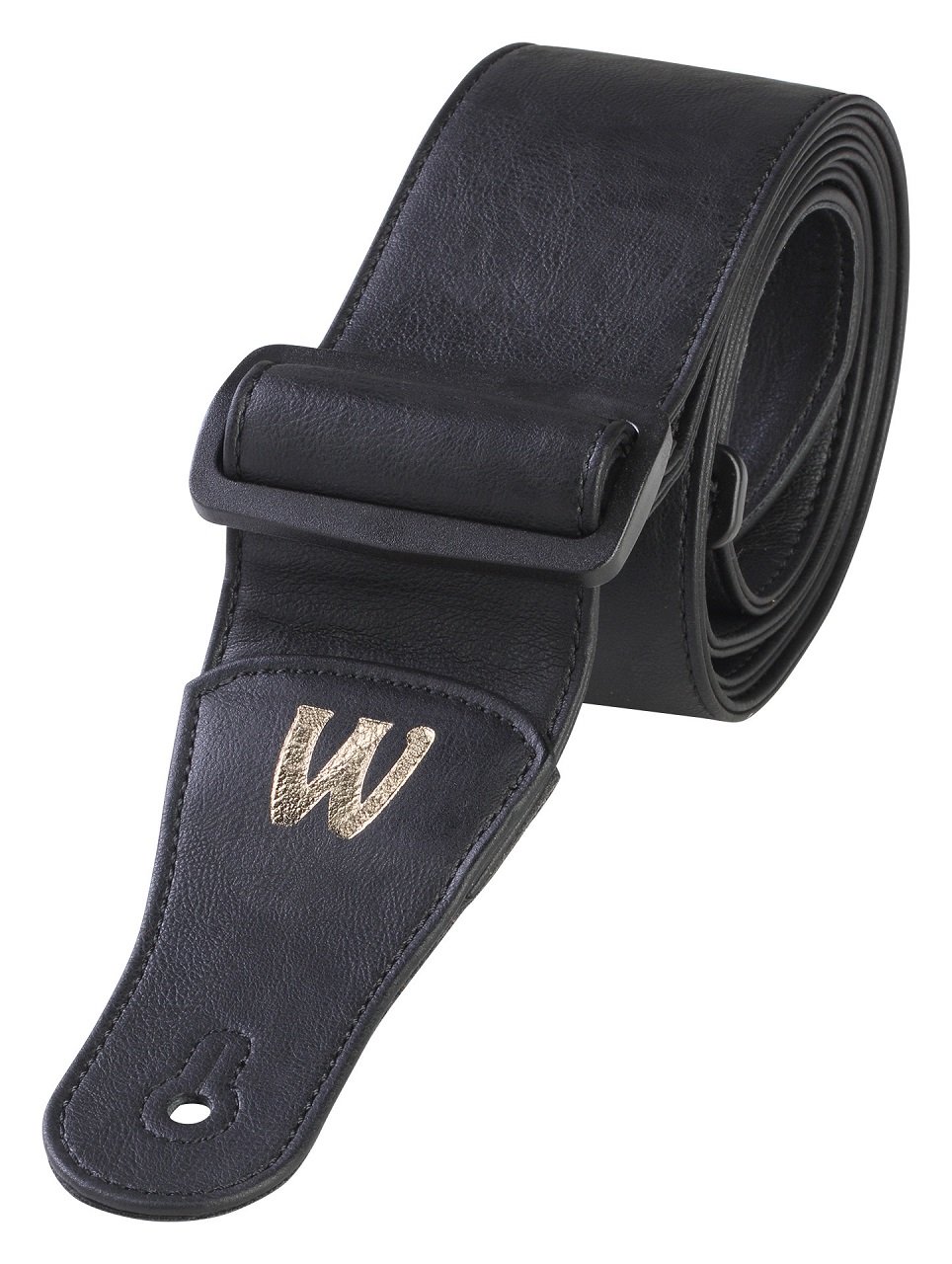Synthetic Leather Bass Strap - Black, Gold Embossing