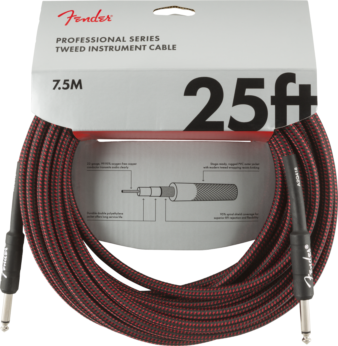 Professional Series Instrument Cable, 25', Red Tweed (7,5 m)