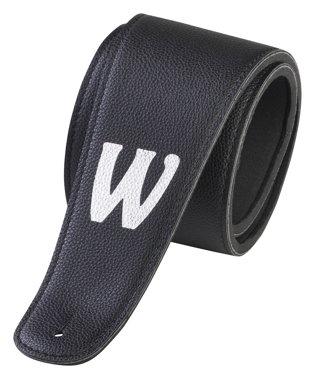 Synthetic Leather Bass Strap with Neoprene Padding - Black, Silver Embossing