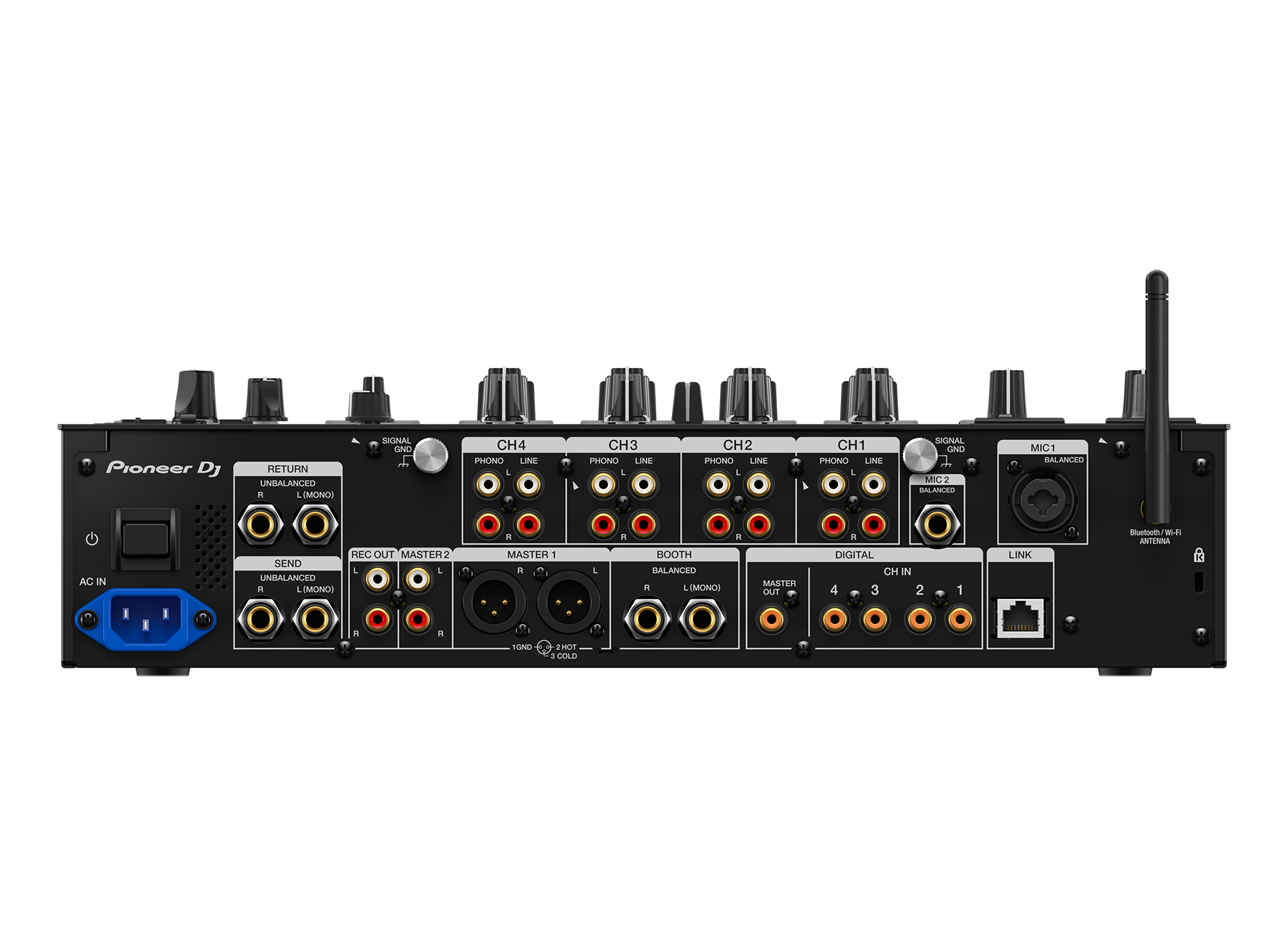 DJ-Mixer, 4-Kanal-Mischpult, Schwarz, Bluetooth-Antenne, XLR-Anschlüsse