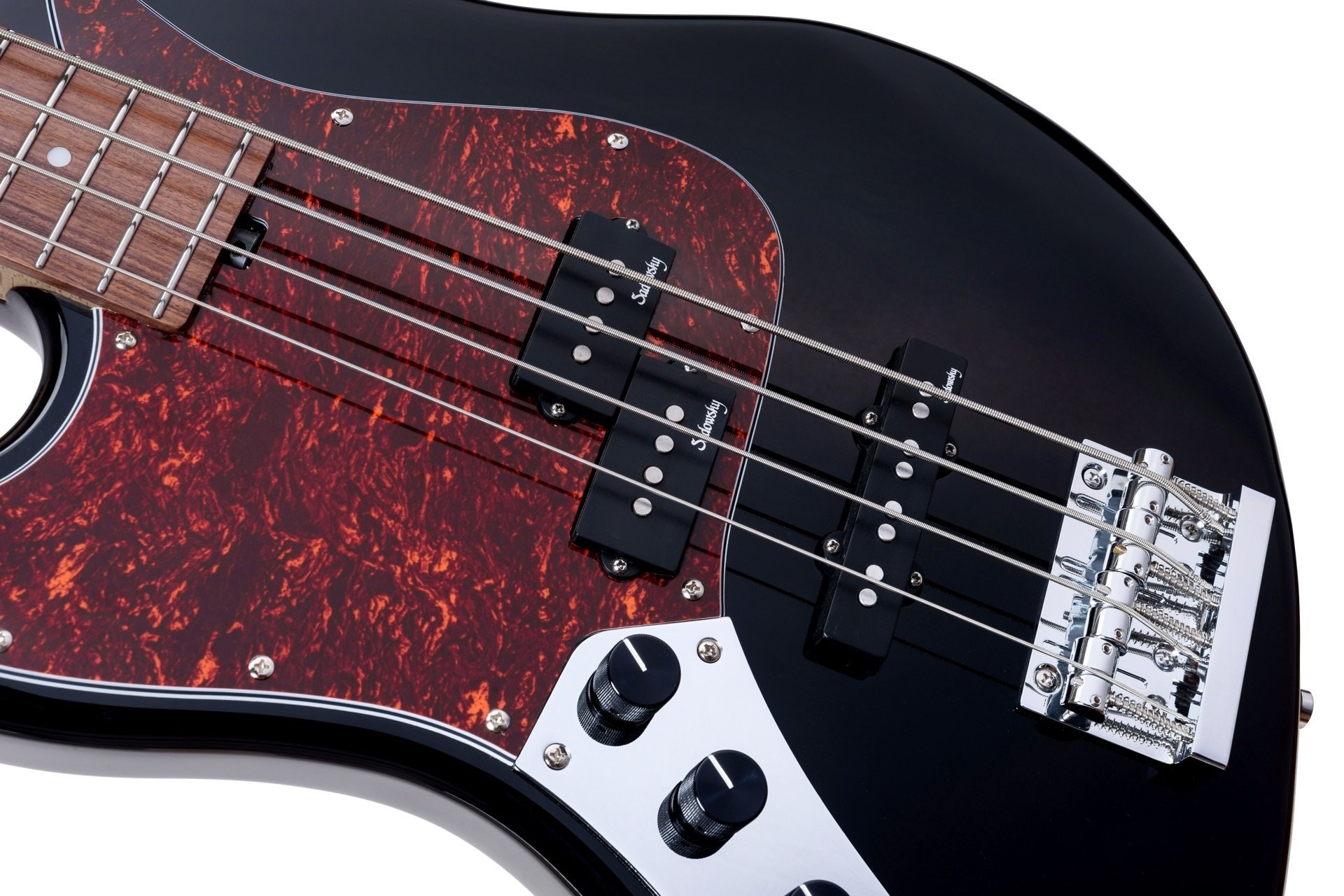 MetroExpress 21-Fret Hybrid P/J Bass, Morado Fingerboard, Lefthand, 4-String - Solid Black High Poli
