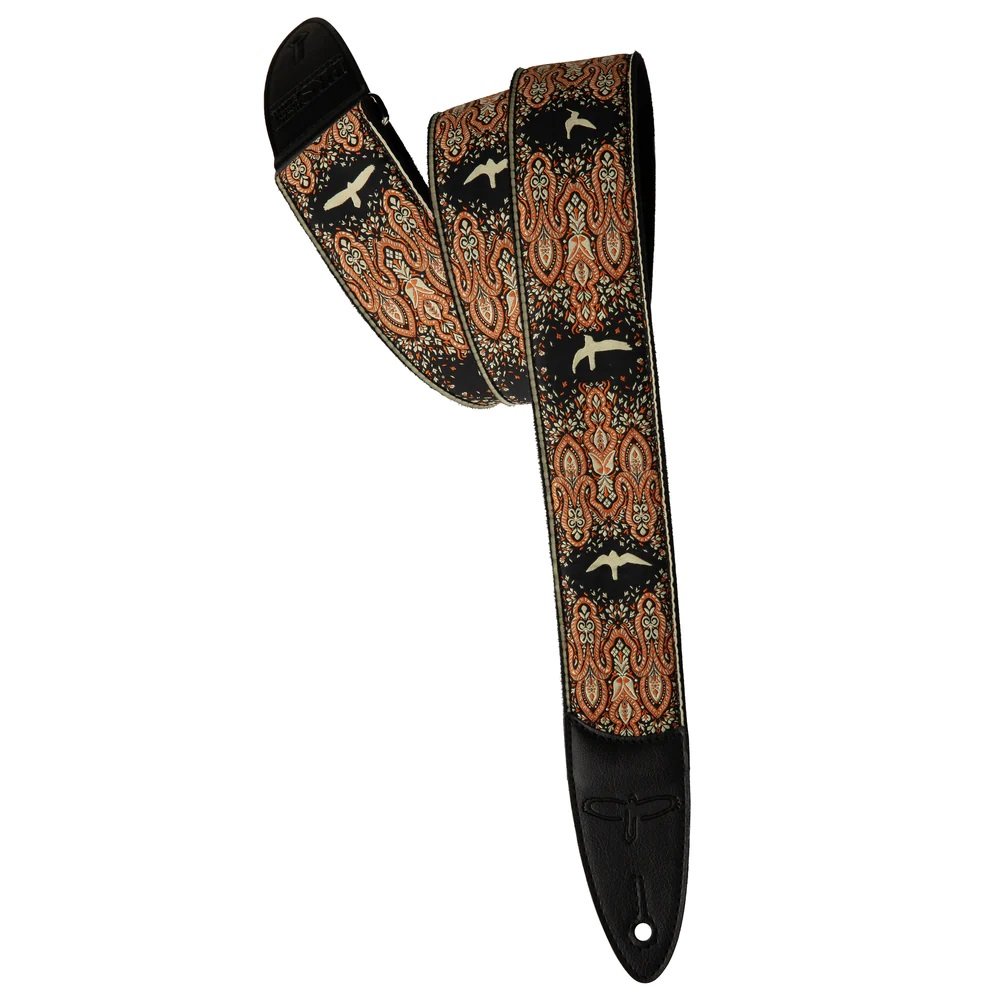 Guitar Strap Custom Jacquard Birds Fleur Peach