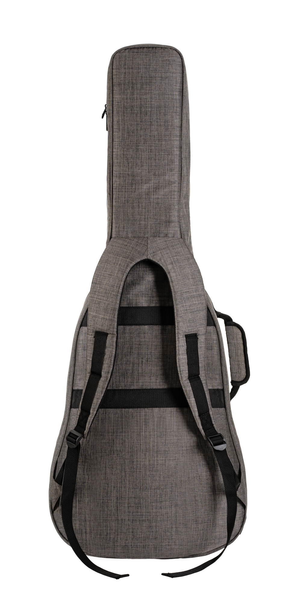 Gitarrentasche, grauer Stoff, gepolstert, Rucksackträger, Reißverschluss