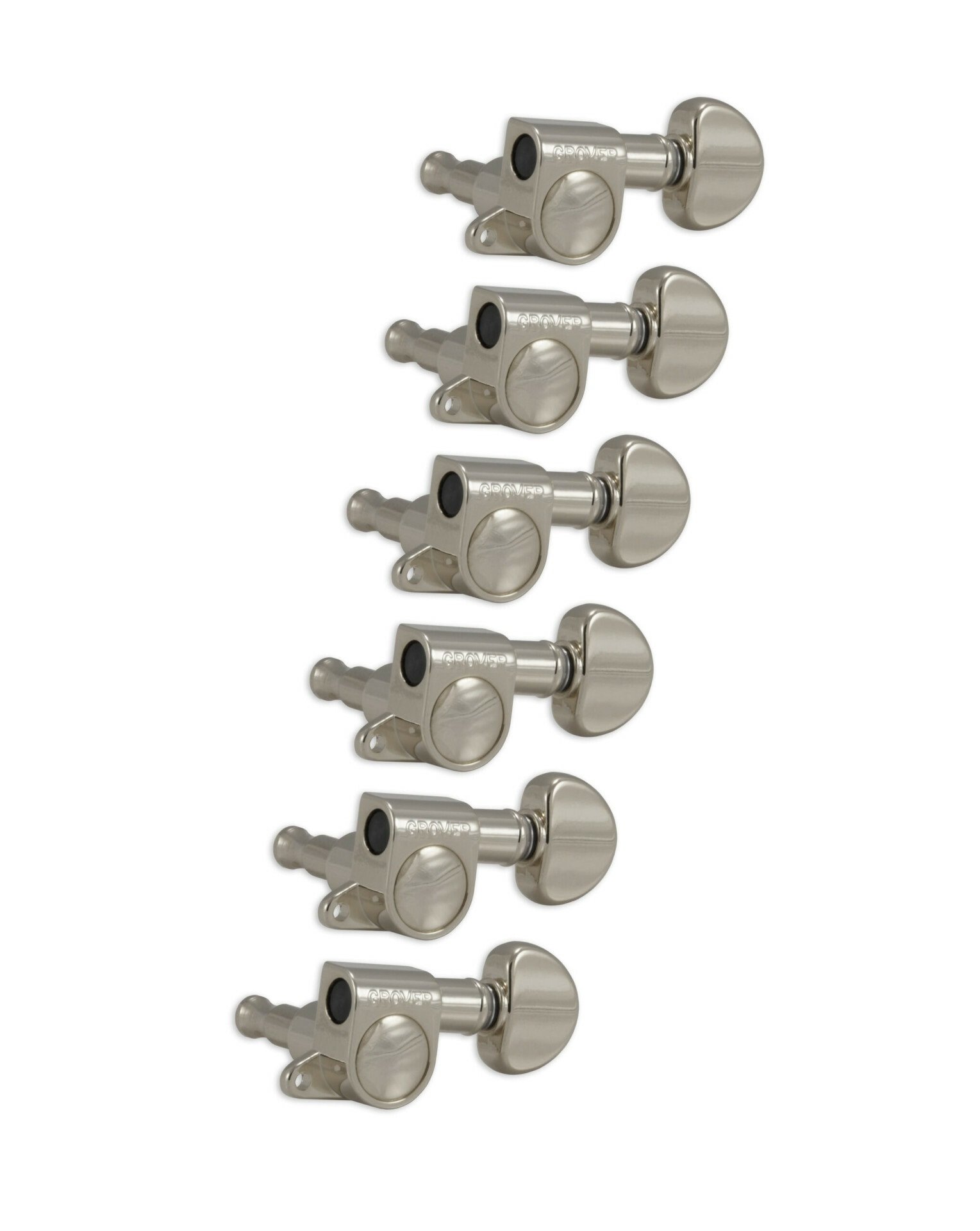 205N6 Mini Rotomatics with Round Button - Guitar Machine Heads, 6-in-Line, Bass Side (Left) - Nickel