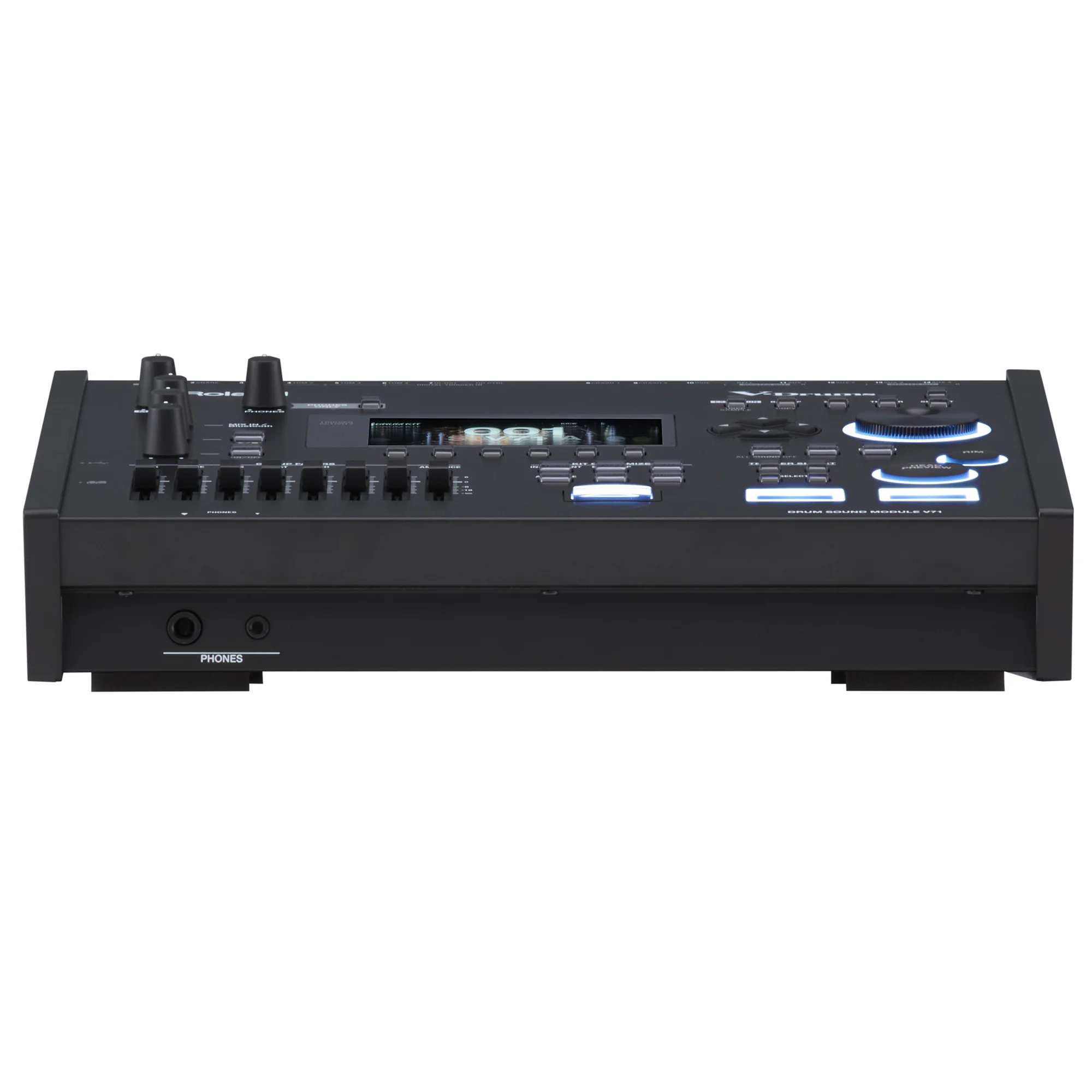 Roland V71 V-Drums Soundmodul – Detailansicht der Regler und Fader für individuelle Einstellungen