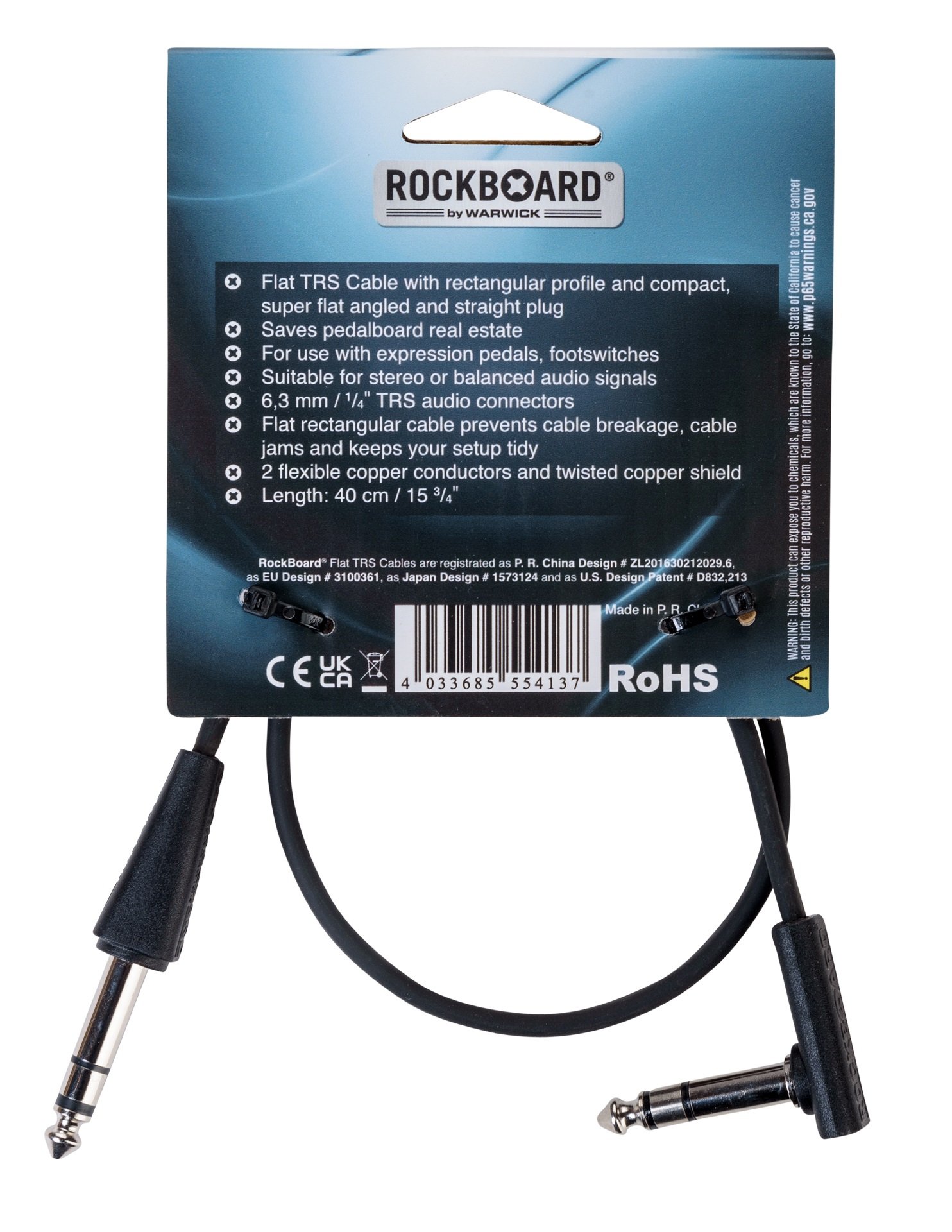 RockBoard Flat TRS Cable Straight / Angled - 40 cm / 15 3/4"