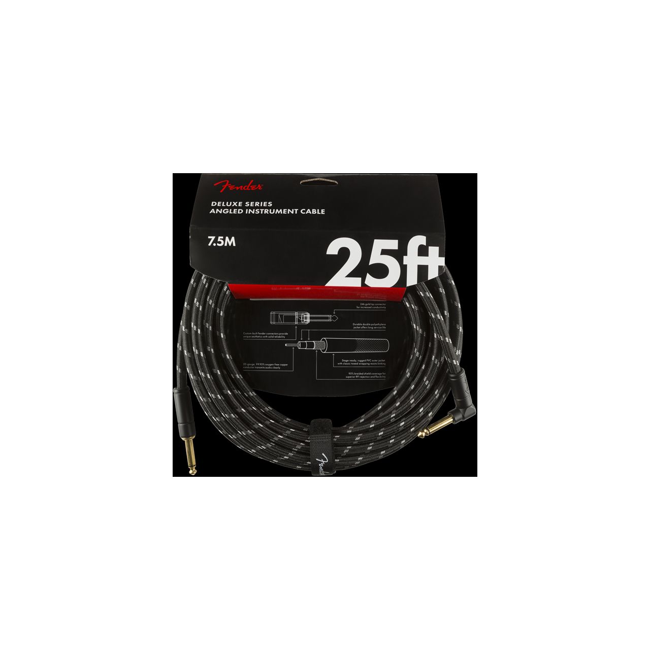 Deluxe Series Instrument Cable, Straight/Angle, 25', Black Tweed (7,5 m)