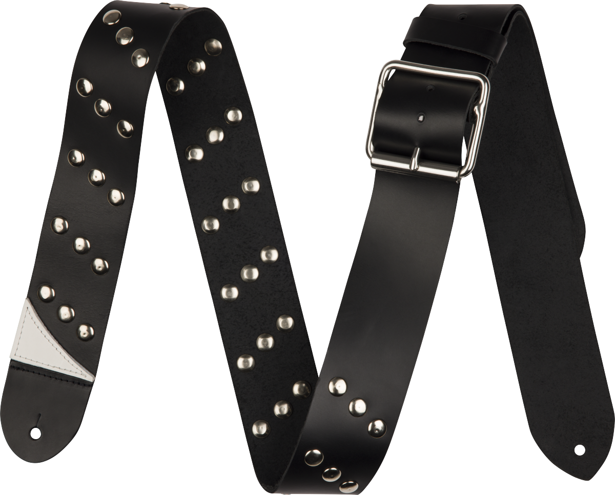 Diagonal Stud Leather Strap, Black, 2.5"