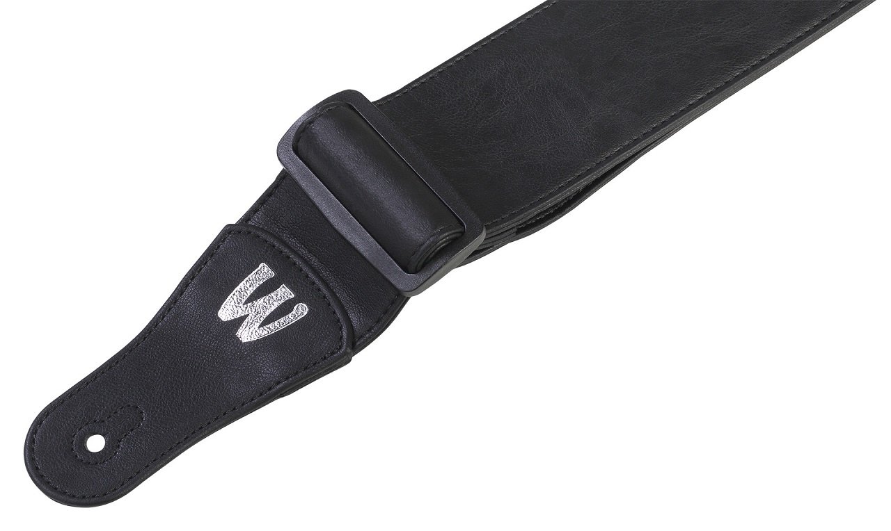 Synthetic Leather Bass Strap - Black, Silver Embossing