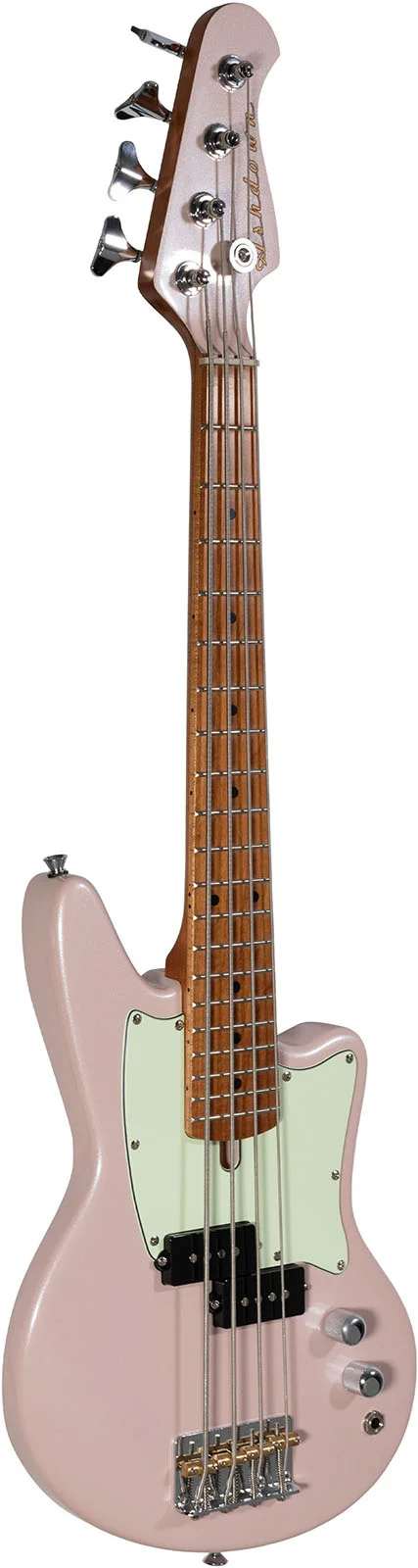 E-Bass, rosa Lackierung, Palisandergriffbrett, vier Saiten, Vintage-Tonabnehmer