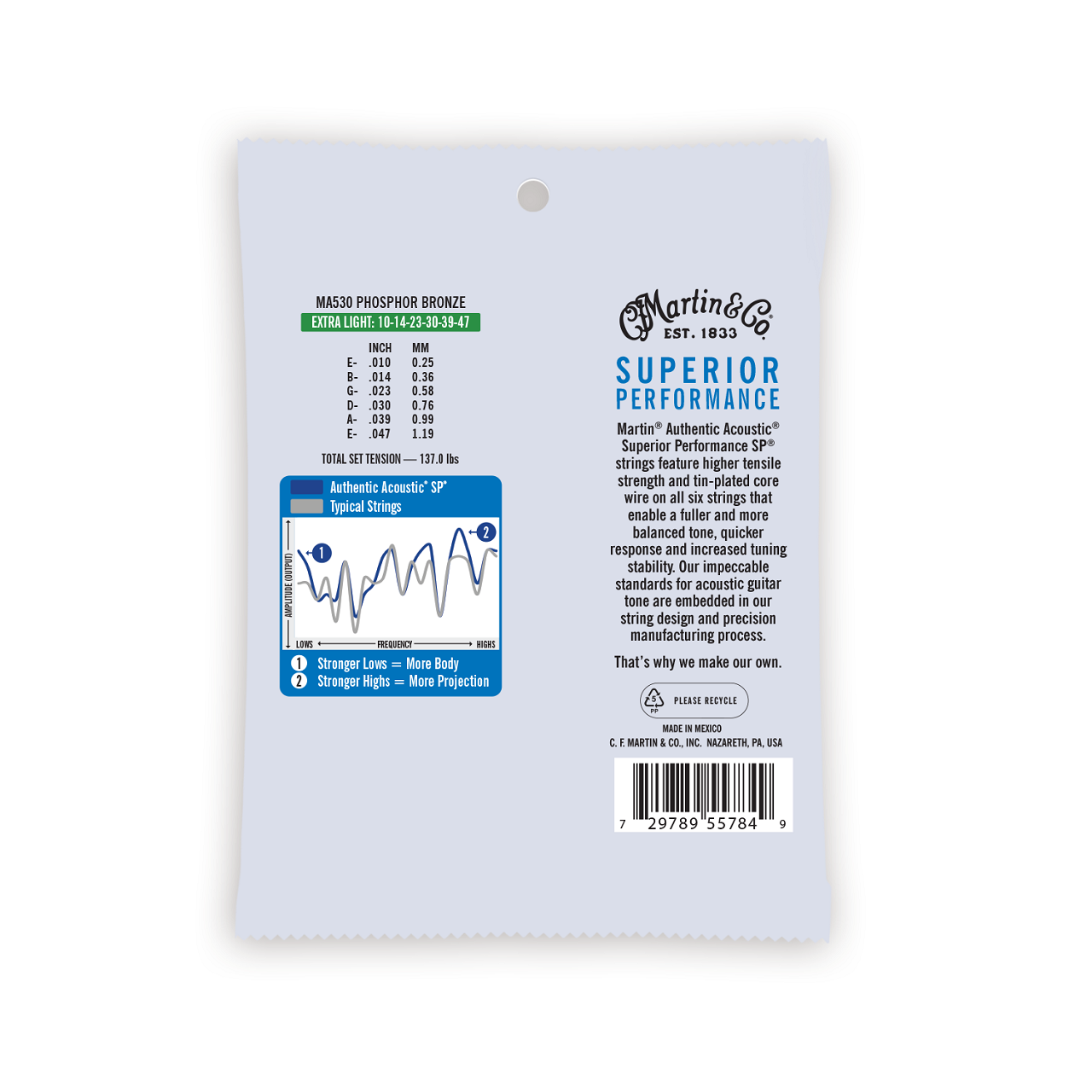 MA530 Authentic Acoustic SP® Guitar Strings 10-47, Extra Light, 92/8