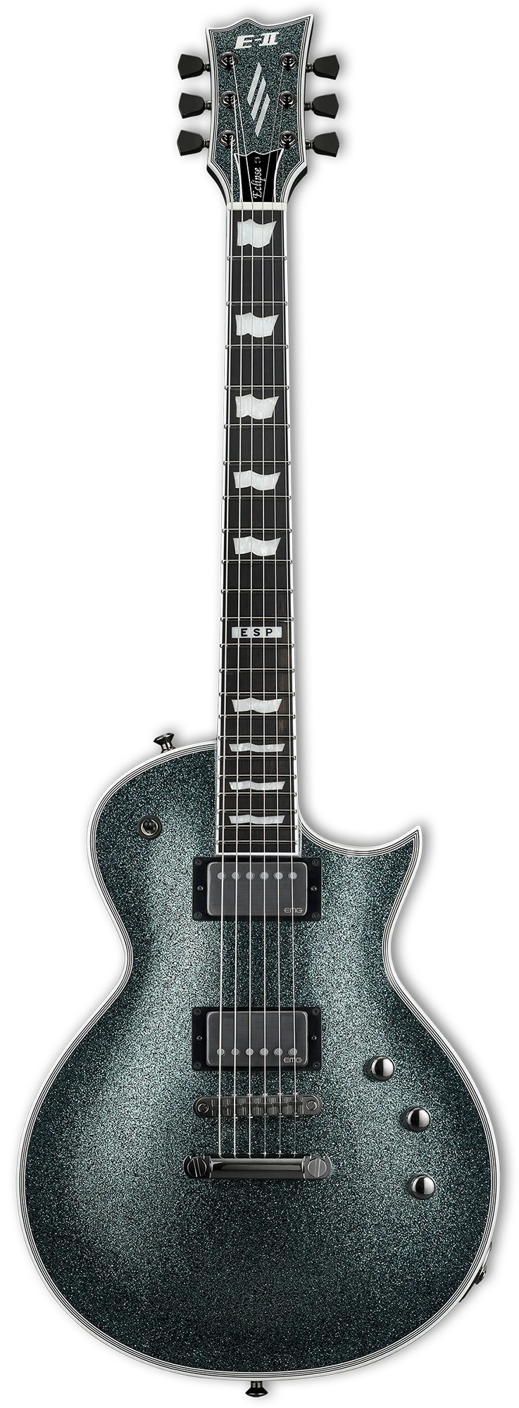 E-Gitarre, Glitzerlack, Doppelspulen-Tonabnehmer, Einzelschnitt-Korpus, Griffbretteinlagen