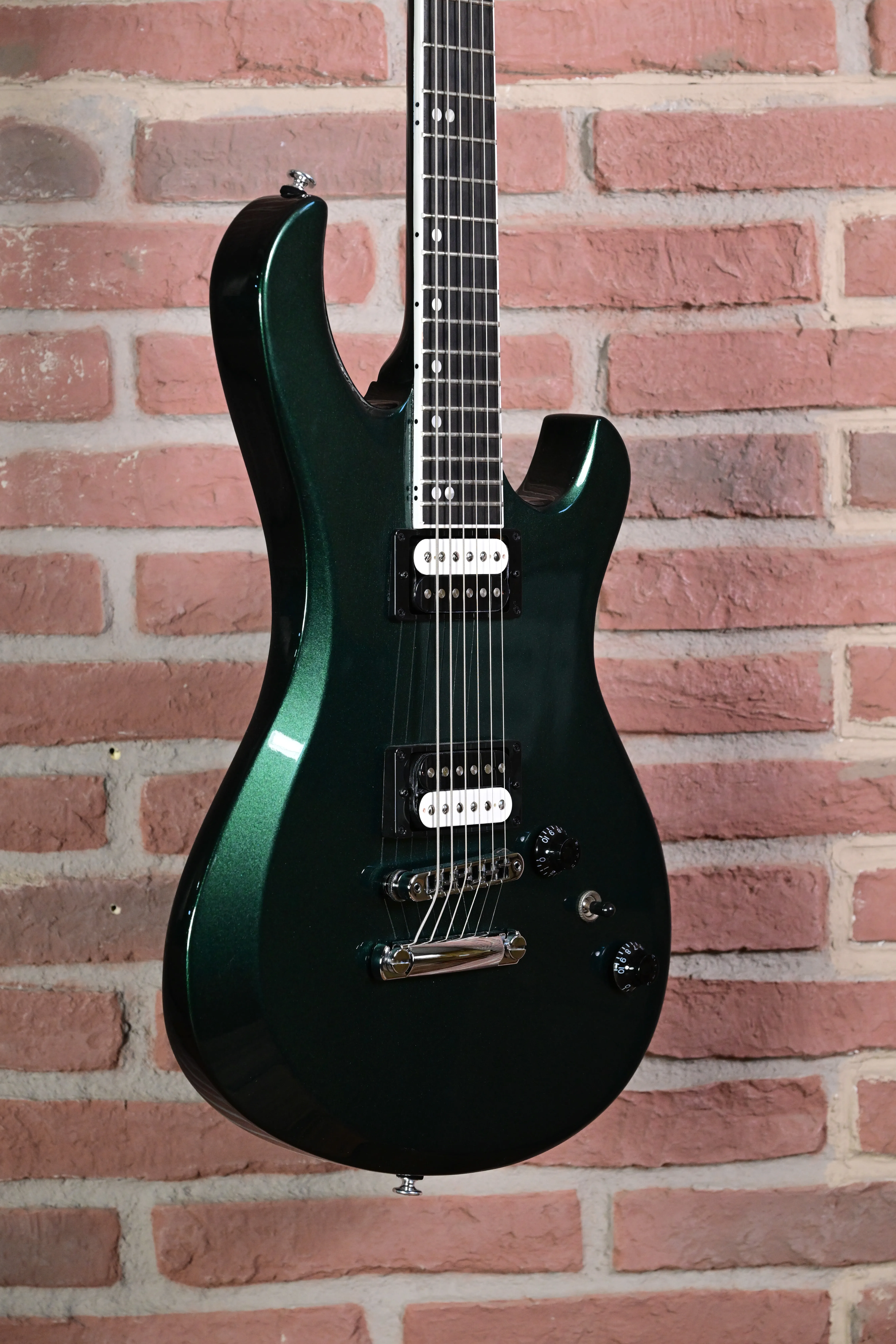 E-Gitarre, Dunkelgrün, Massivkorpus, Doppelspuler, Schwarzes Griffbrett