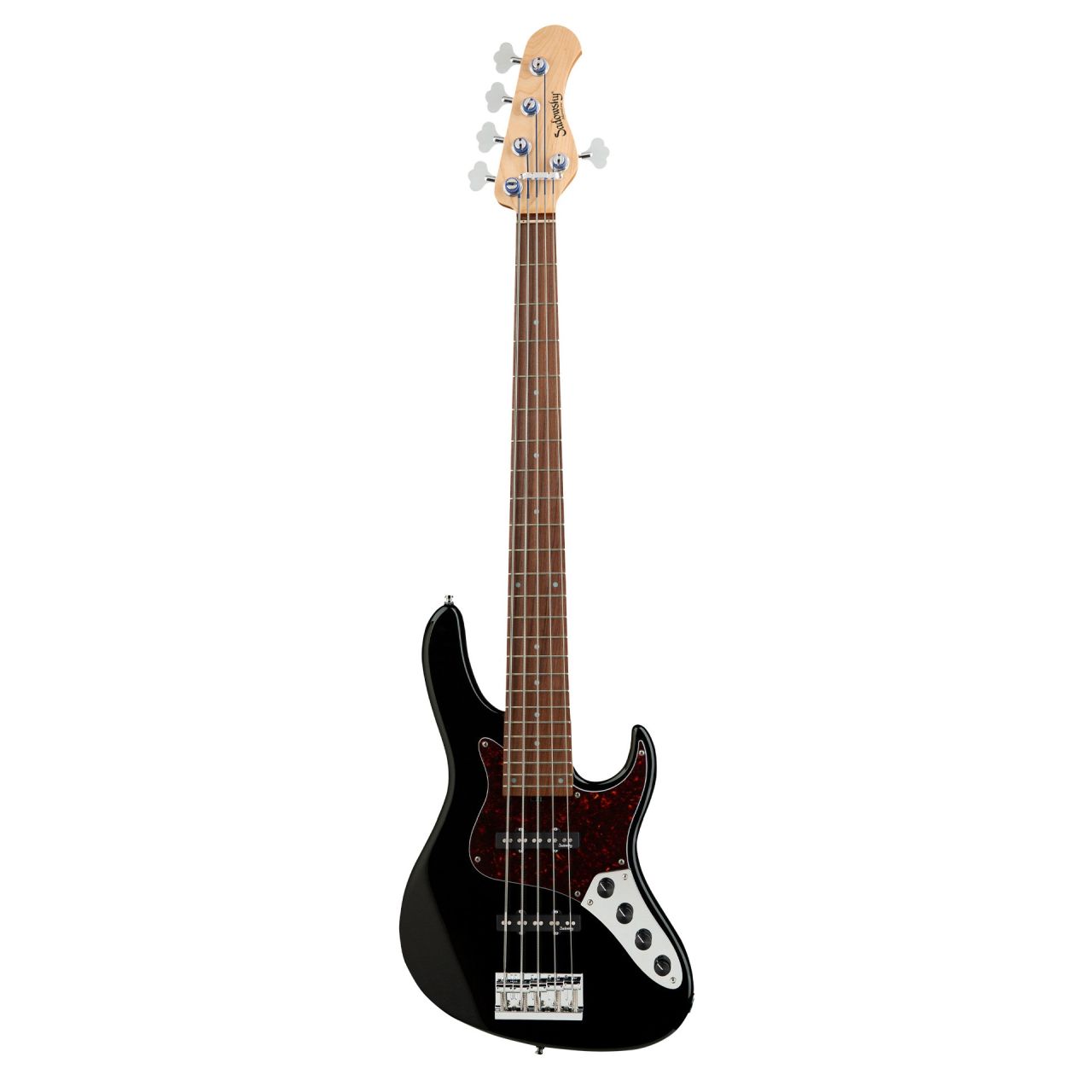 MetroLine 24-Fret Vintage J/J Bass, Red Alder Body, 5-String - Solid Black High Polish
