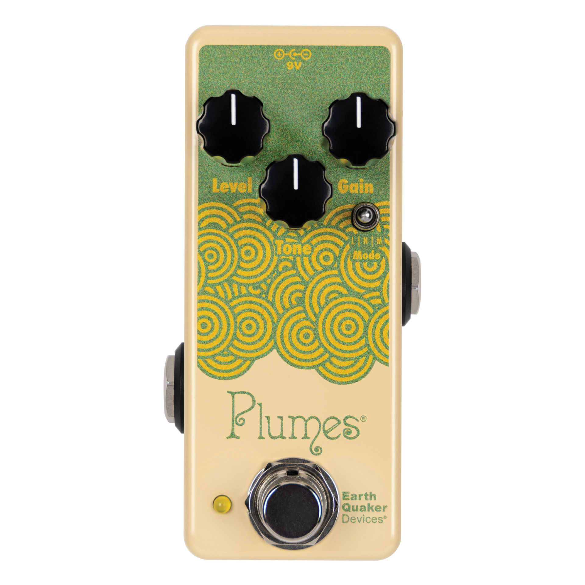 Gitarreneffektpedal, Overdrive-Pedal, drei Drehregler, beige-grün, Fußschalter