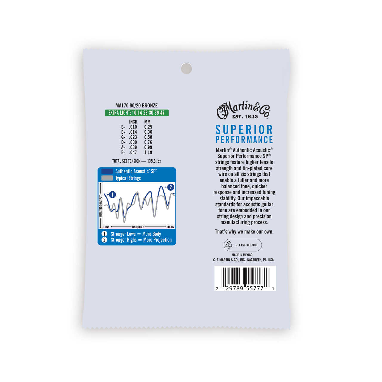 MA170 Authentic Acoustic SP® Guitar Strings 10-47, Extra Light, 80/20