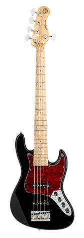 MetroExpress 21-Fret Vintage J/J Bass, Maple Fingerboard, 5-String - Solid Black High Polish  "B-Sto