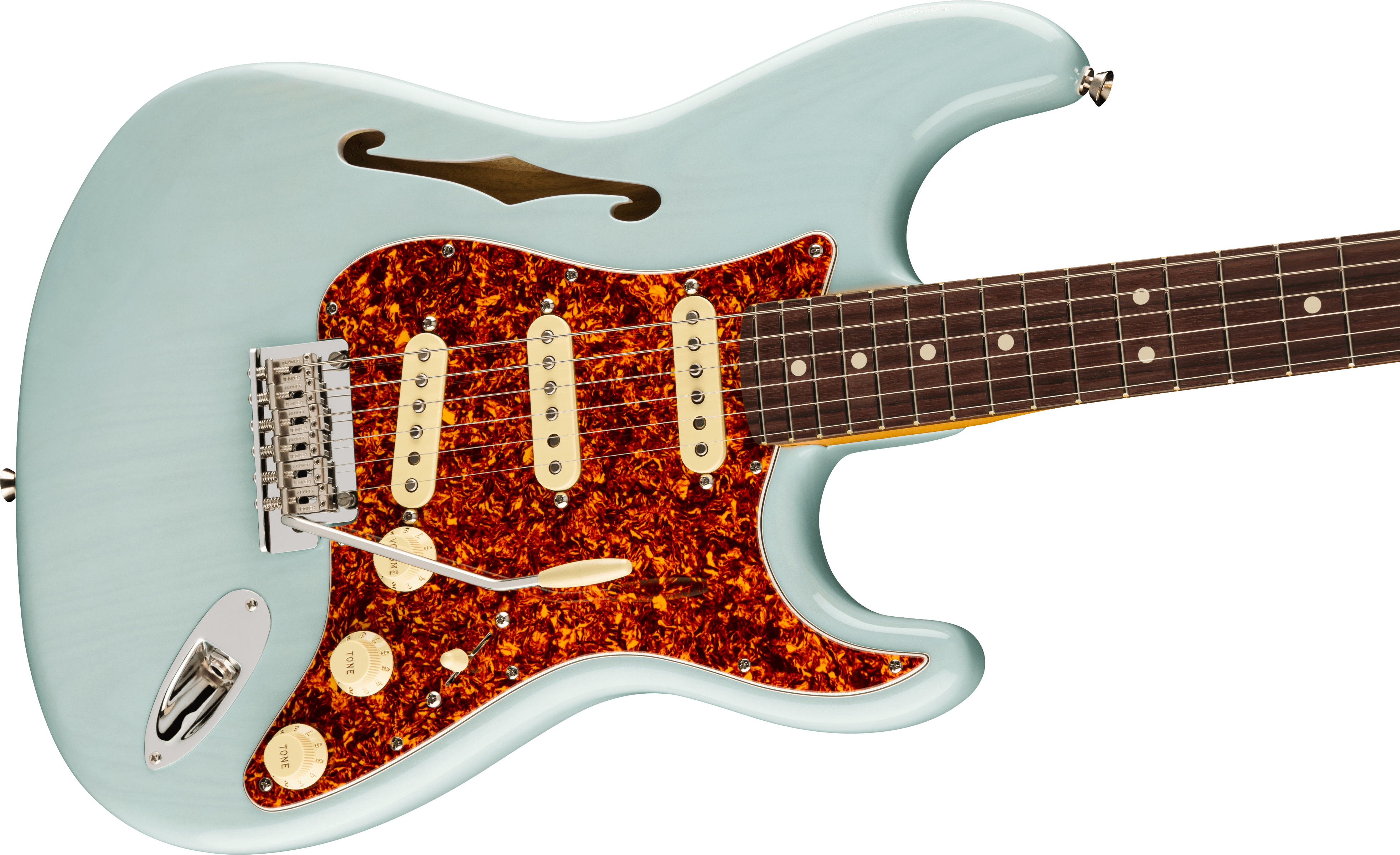 American Professional II Stratocaster® Thinline, Rosewood Fingerboard, Transparent Daphne Blue