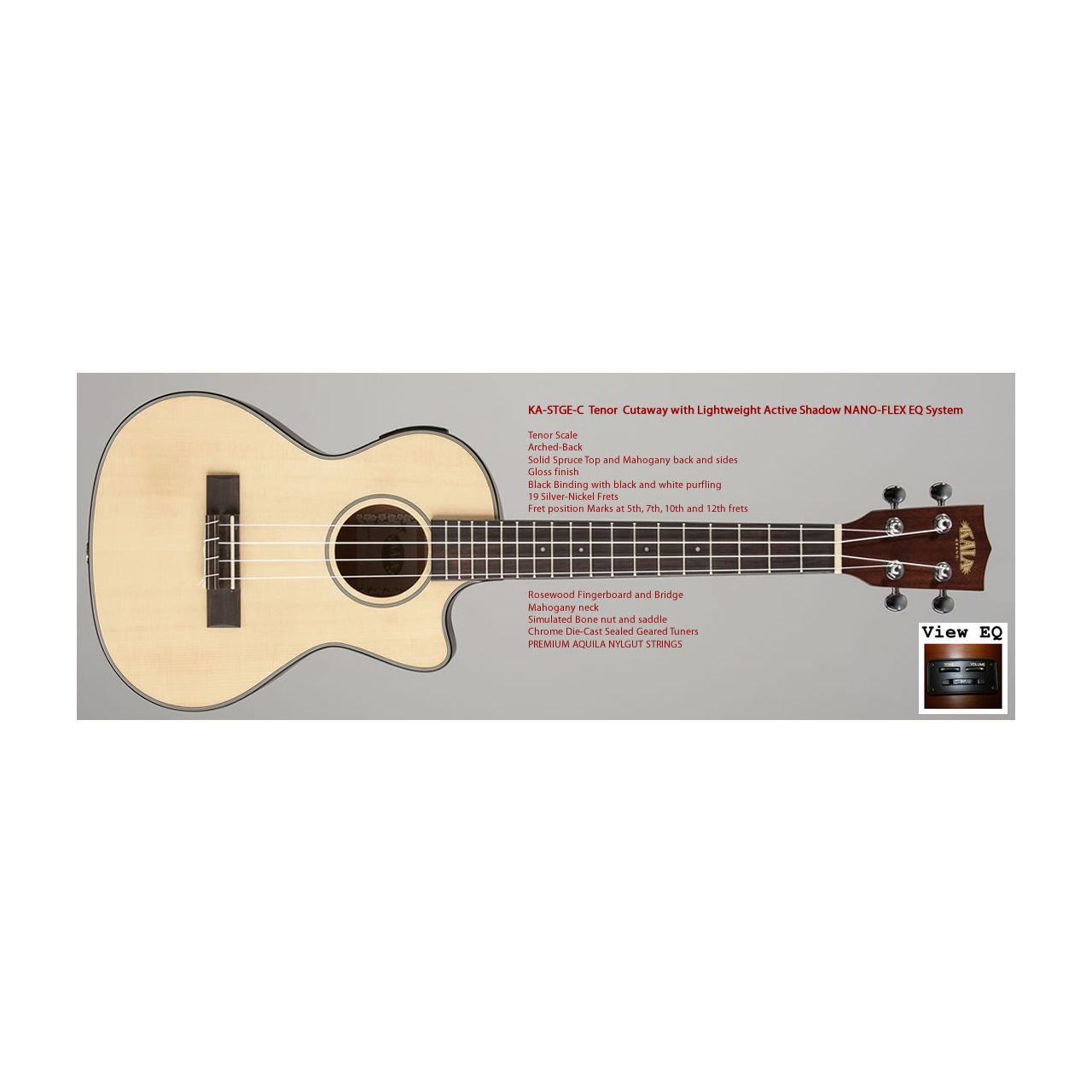 Solid Spruce Top Tenor, Cut-Away with EQ, with Tenor Bag (UB-T) KA KA STGE EQ