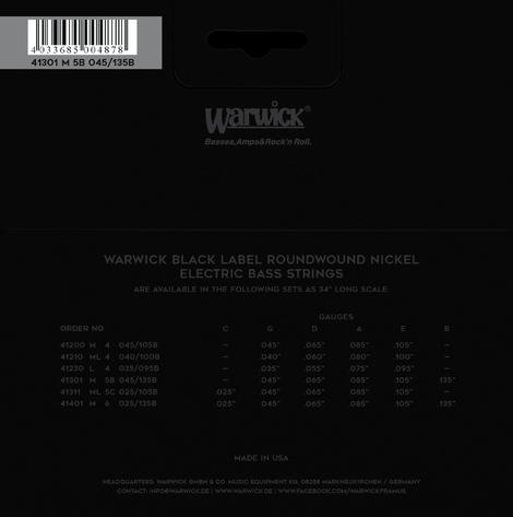 Black Label Bass String Set, Nickel-Plated Steel - 5-String, Low B, Medium, .045-.135	 