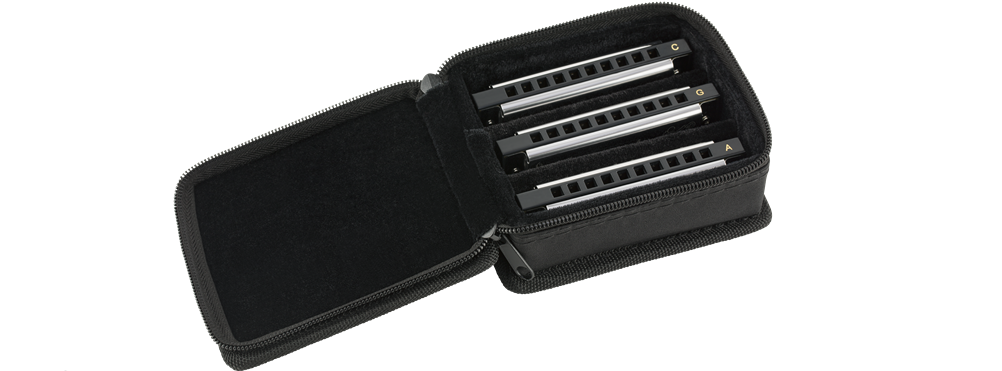 Blues Deluxe Harmonica Pack of 3, with Case C, G und A Keys