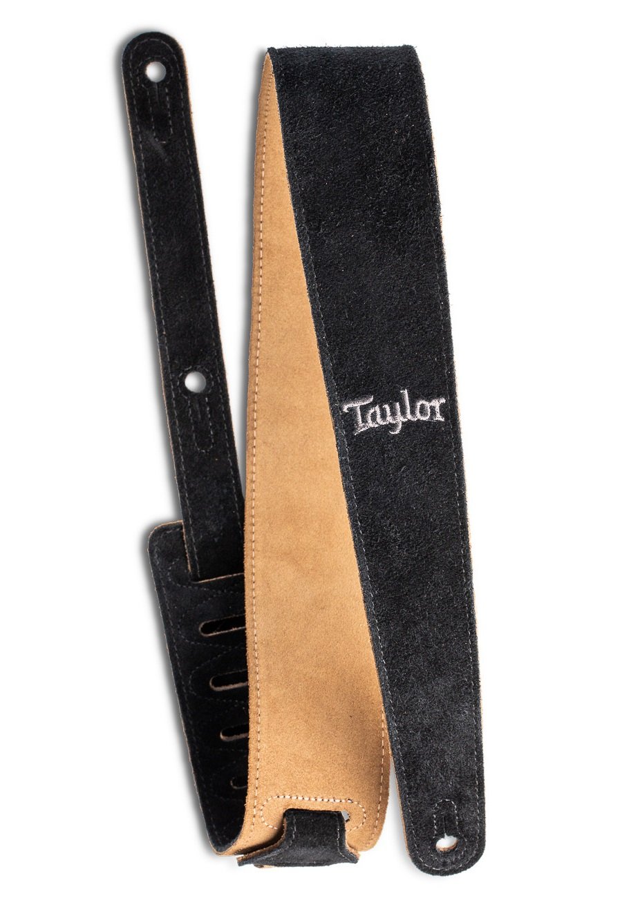 Embroidered Suede Guitar Strap Black