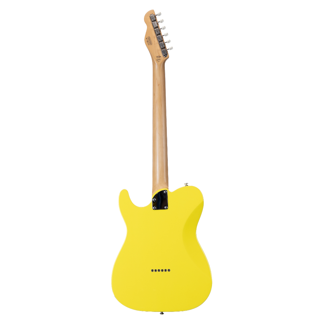 E-Gitarre, gelber Korpus, Ahornhals, Massivkorpus, sechs Saiten