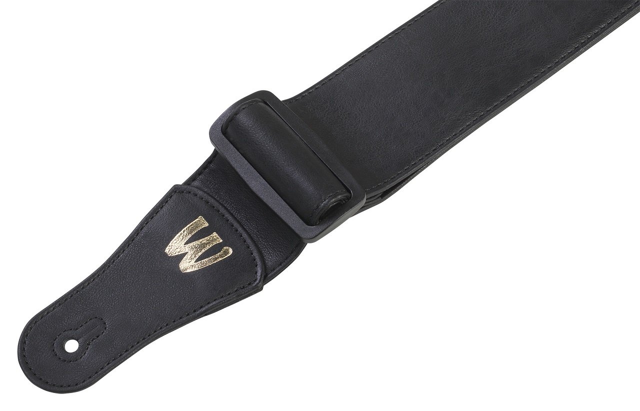 Synthetic Leather Bass Strap - Black, Gold Embossing