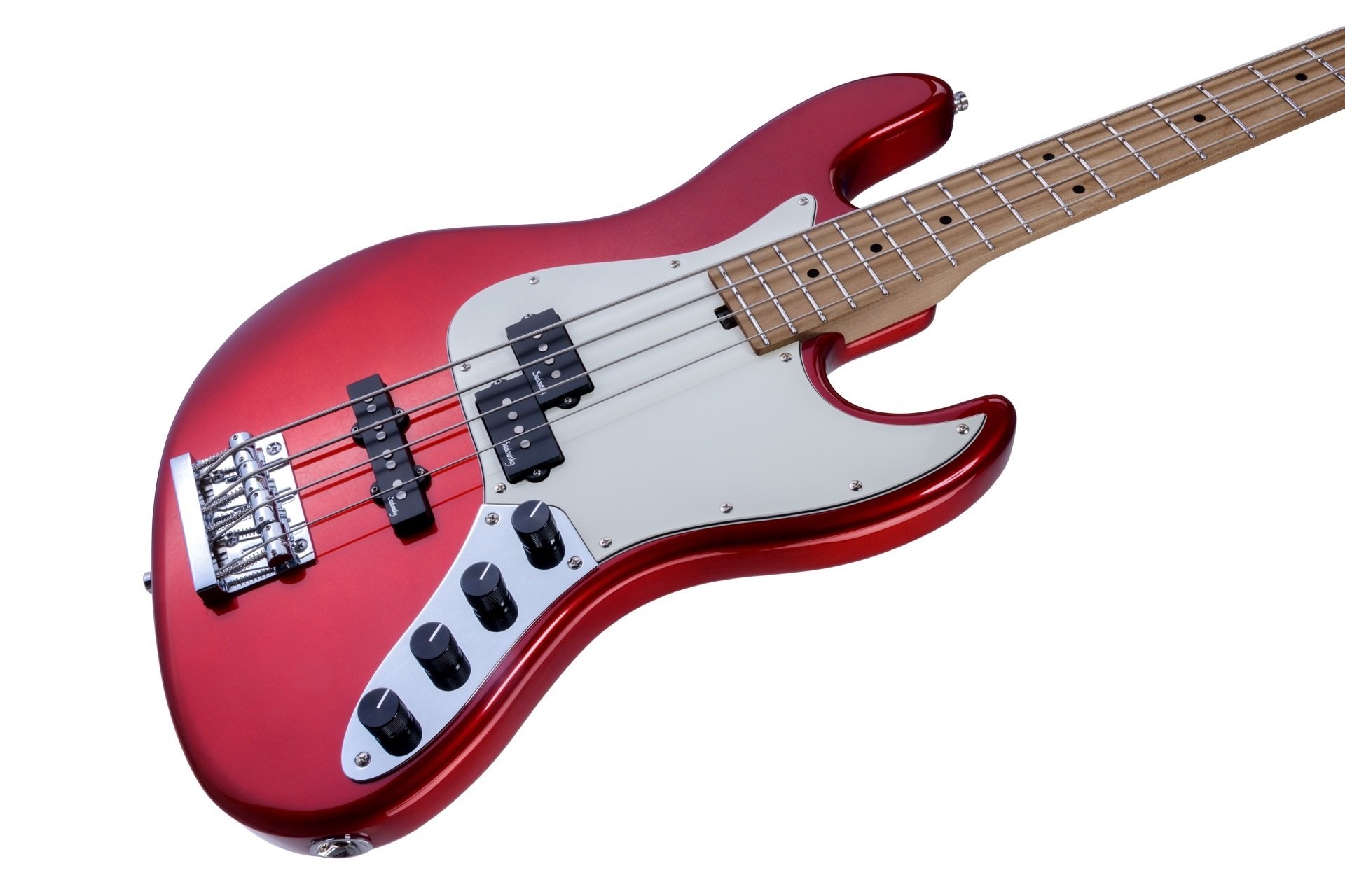 MetroExpress 21-Fret Hybrid P/J Bass, Roasted Maple Fingerboard, 4-String - Solid Candy Apple Red Me