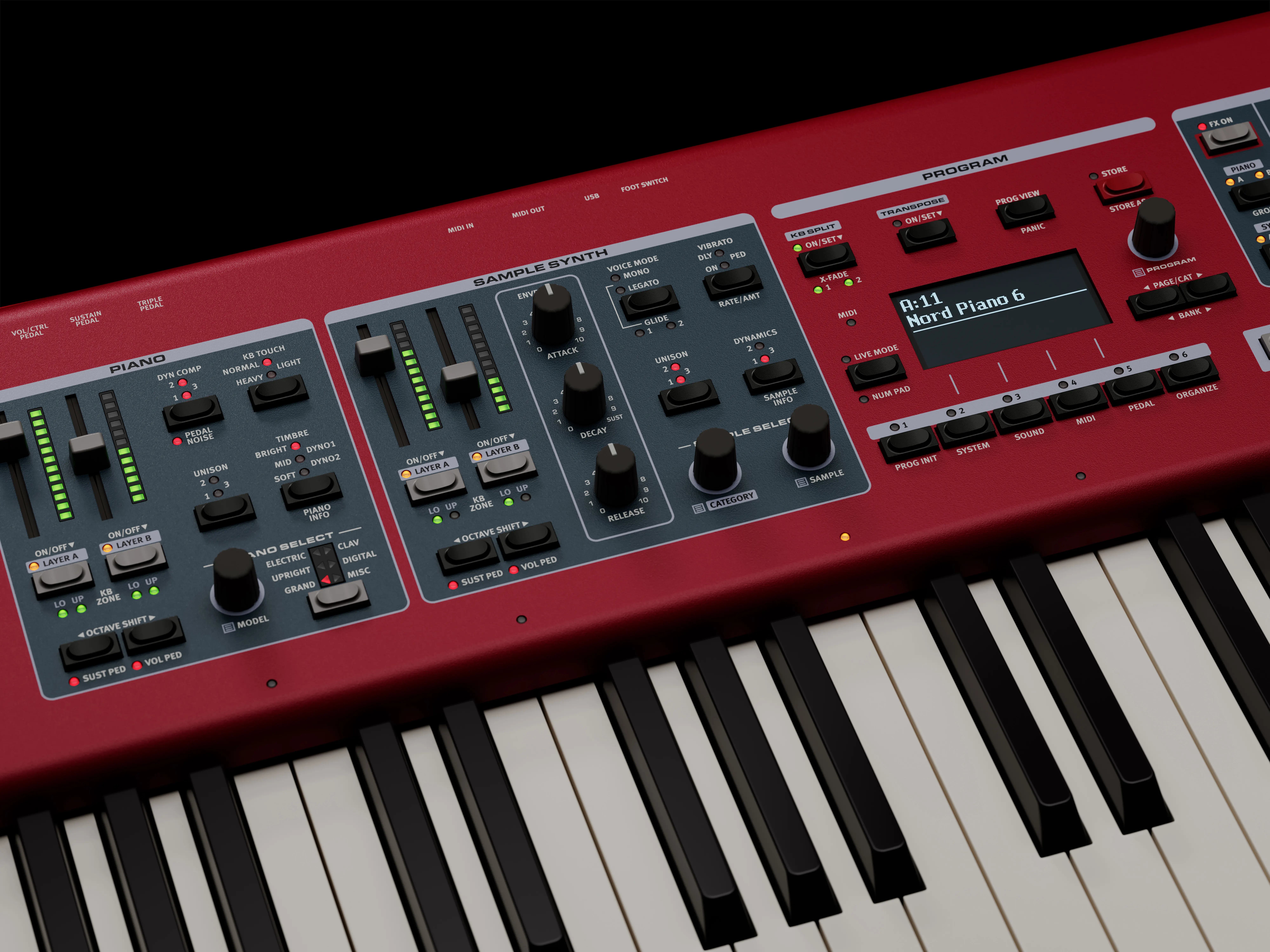 Clavia Nord Piano 6 88 Bedienfeld mit OLED-Display und Reglern