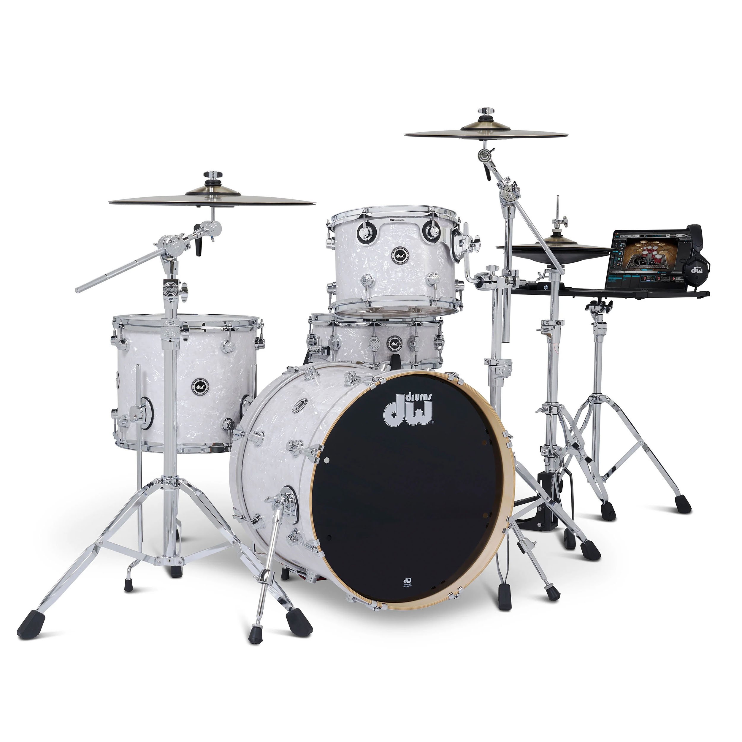 White Marine Pearl | 4-tlg Drum Kit Set mit 3 Becken