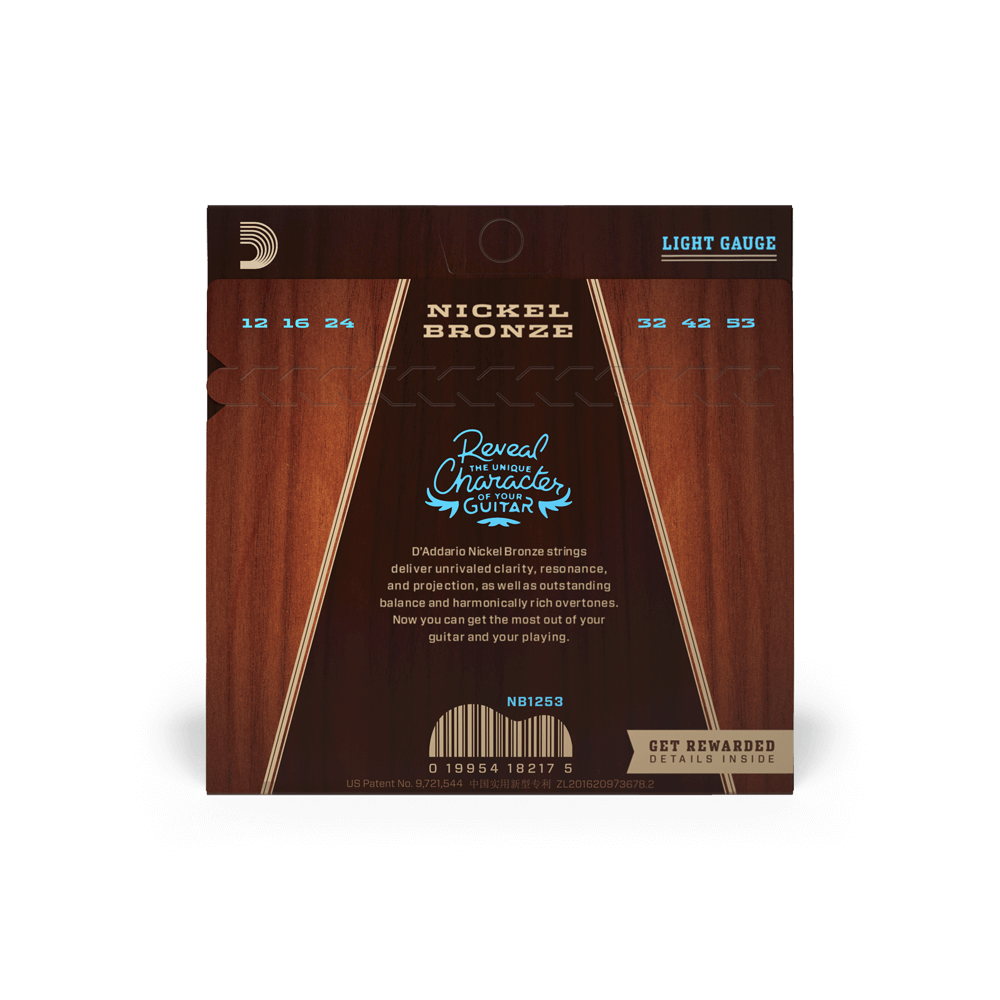 NB1253 Nickel Bronze Acoustic Guitar Strings, Light, 12-53