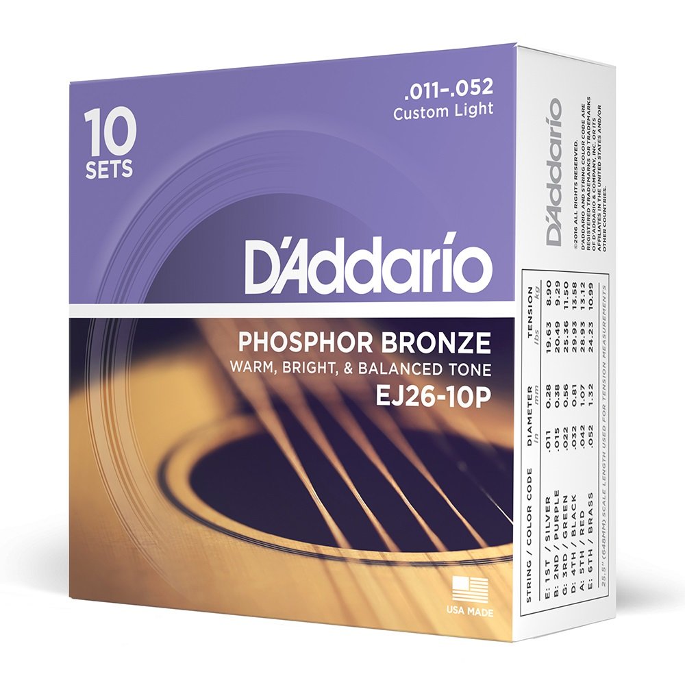 EJ26-10P Saiten für Akustikgitarre, Phosphorbronze, Light, 11-52, 10 Sätze
