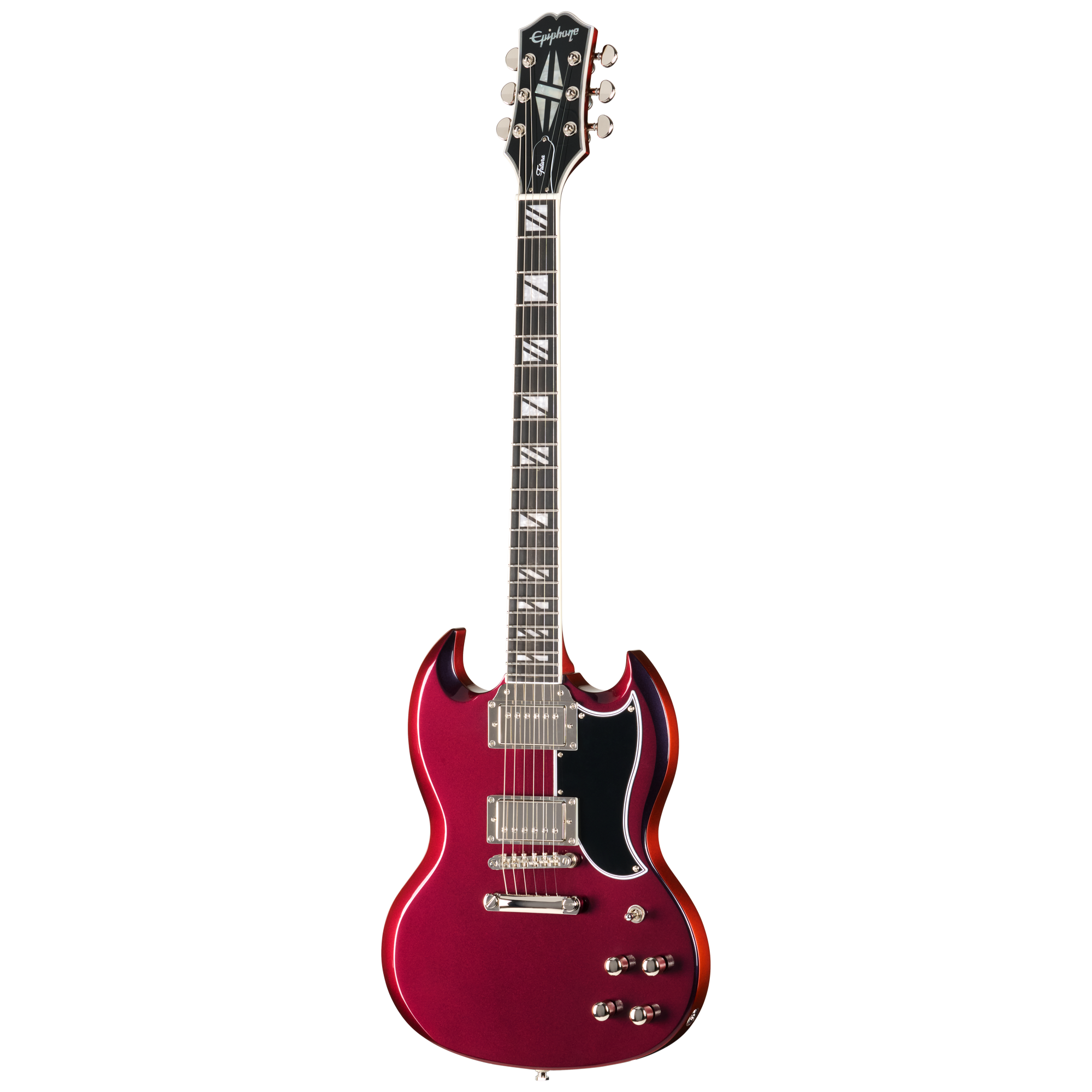 E-Gitarre, Kirschrot, Doppelausschnitt, Humbucker, Blockeinlagen