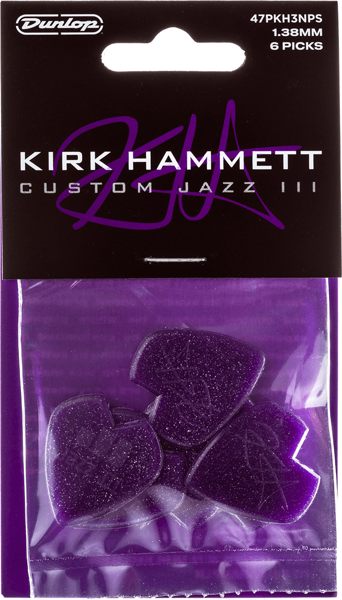 Kirk Hammett Signature Jazz III Picks 1.38, 6 pcs. Purple Sparkle